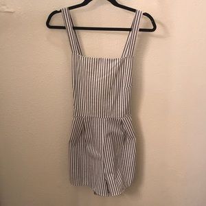 Grey/white Striped Romper